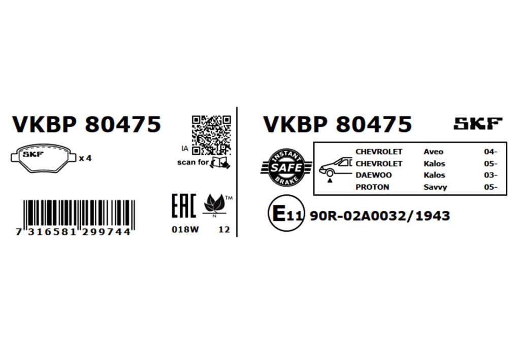 Jogo de 4 pastilhas de travão SKF ref. VKBP 80475